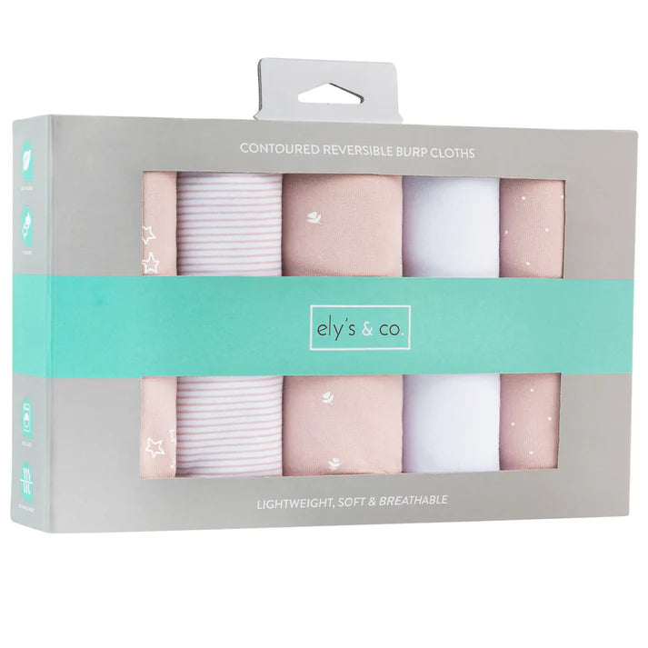 Ely's and Co Absorbent Hourglass Burp Cloths 5-Pack Pink Tulip Collection