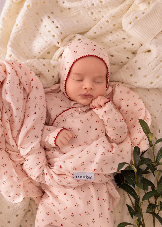Mini Label Pink Heart Printed Kimono Layette Set