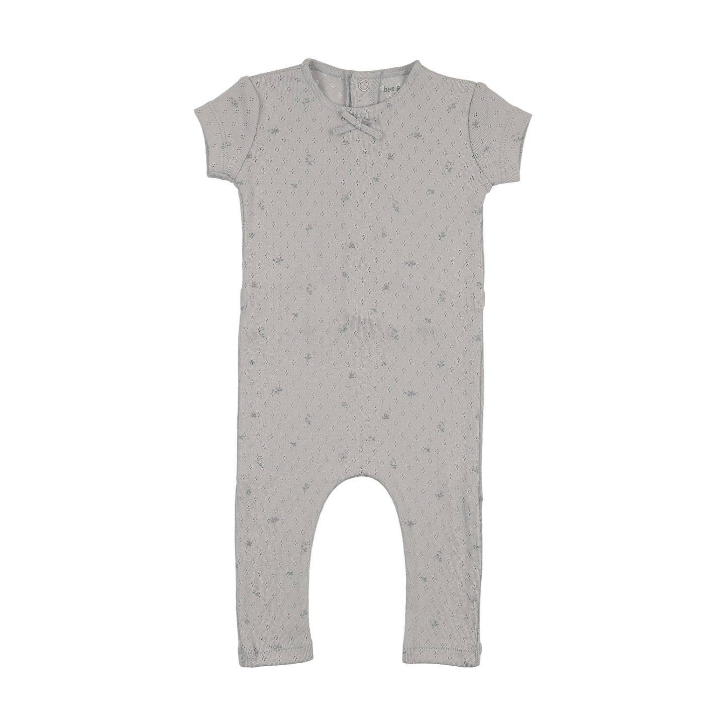 Bee & Dee Pointelle with Flowers Romper-Dusty Blue