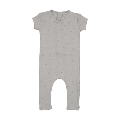 Bee & Dee Pointelle with Flowers Romper-Dusty Blue