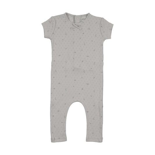 Bee & Dee Pointelle with Flowers Romper-Dusty Blue