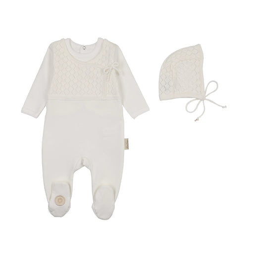 Mon Tresor Pointelle Wrap Footie Set- Ivory