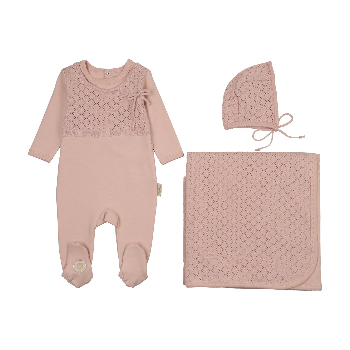 Mon Tresor Pointelle Wrap Layette Set- Pink Whip