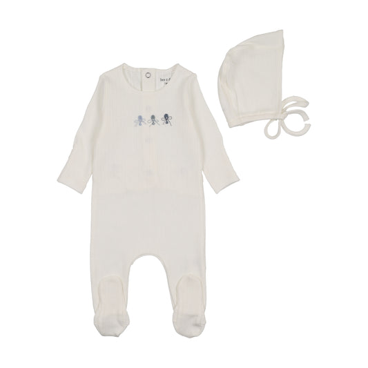 Bee & Dee Rattles Pointelle Footie Set- Chalk White Boys
