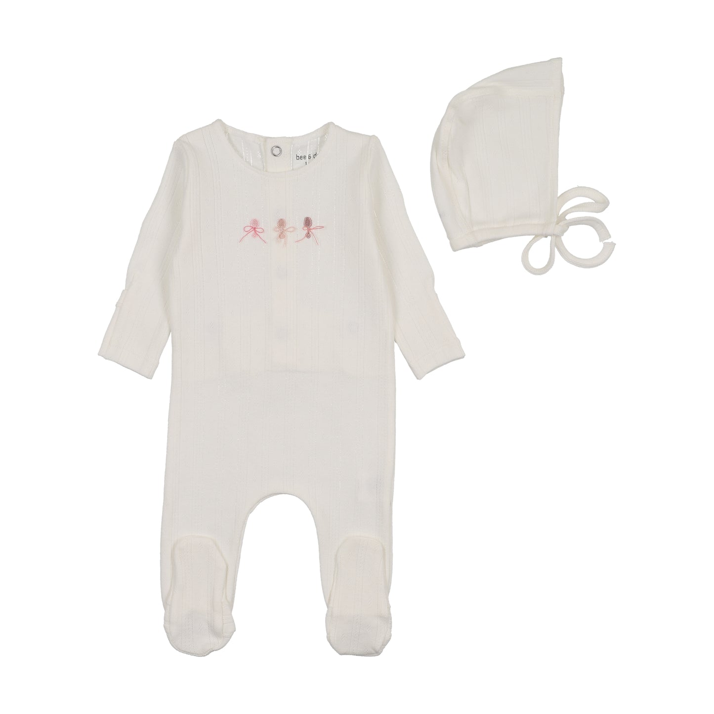 Bee & Dee Rattles Pointelle Footie Set- Chalk White Girls