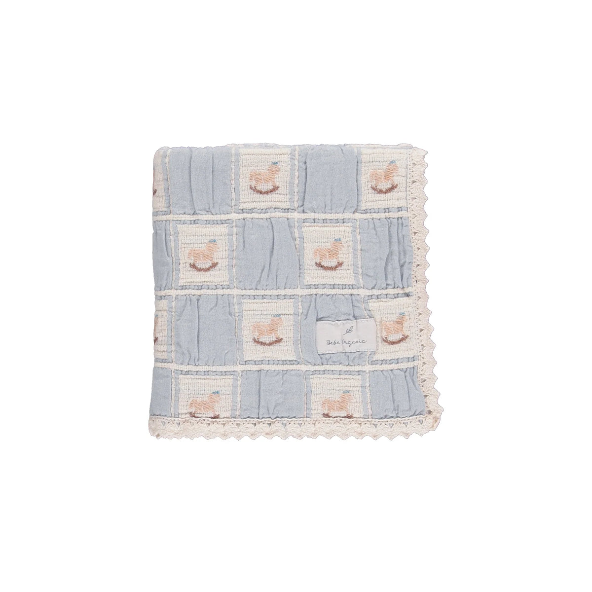 Bebe Organic Rocking Horse Patchwork Blanket- Blue
