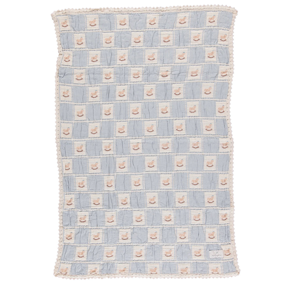 Bebe Organic Rocking Horse Patchwork Blanket- Blue