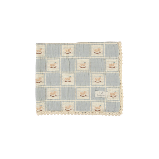 Bebe Organic Rocking Horse Patchwork Blanket - Blue