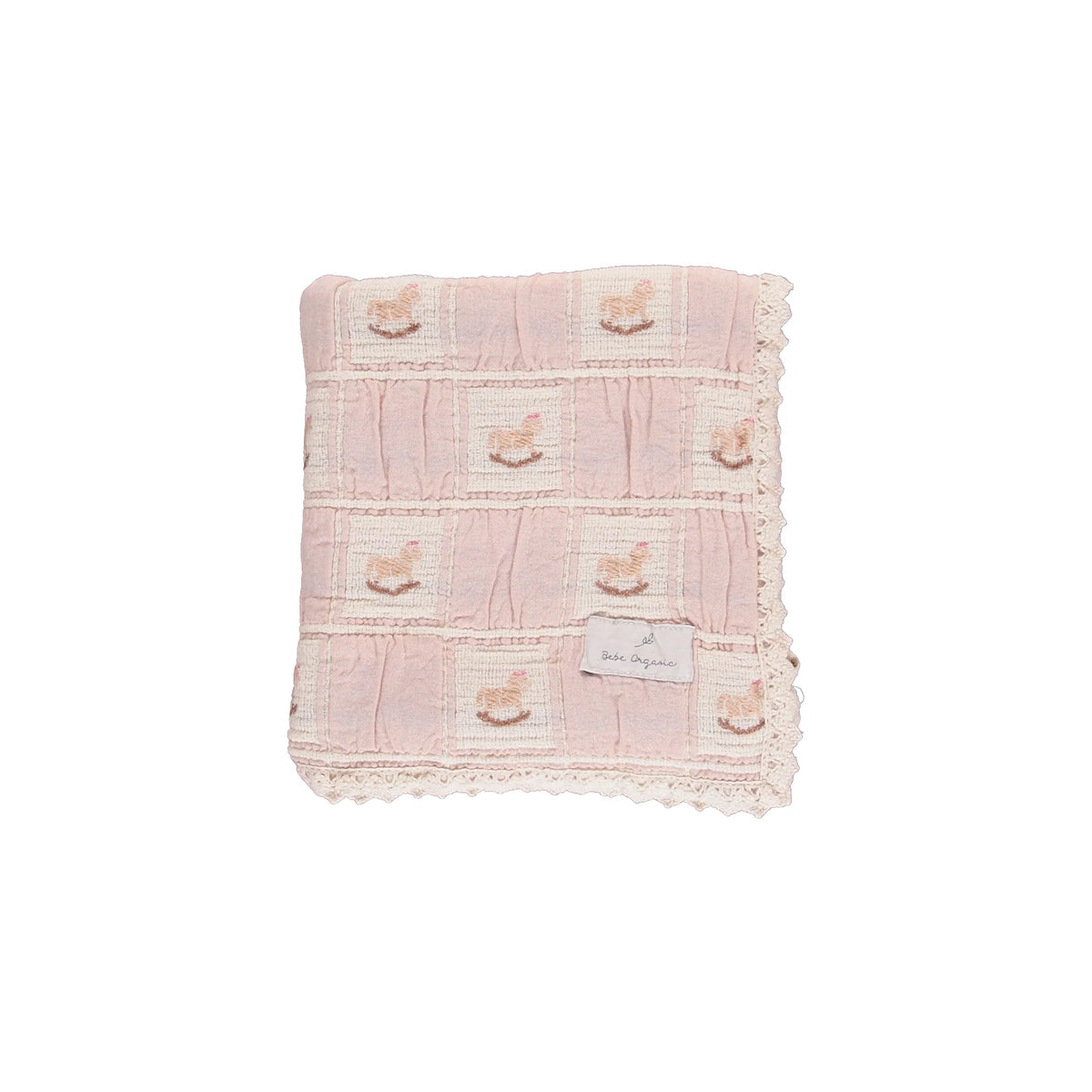 Bebe Organic Rocking Horse Patchwork Blanket- Mauve