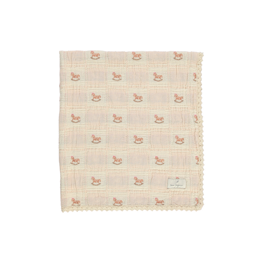 Bebe Organic Rocking Horse Patchwork Blanket - Shell Pink