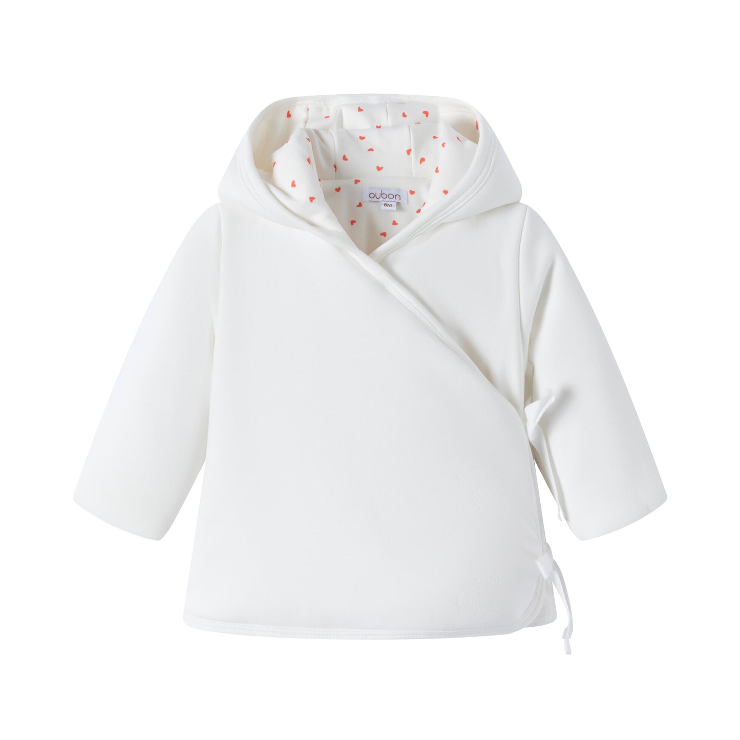 Oubon White Wrap Jacket With Heart Print Lining
