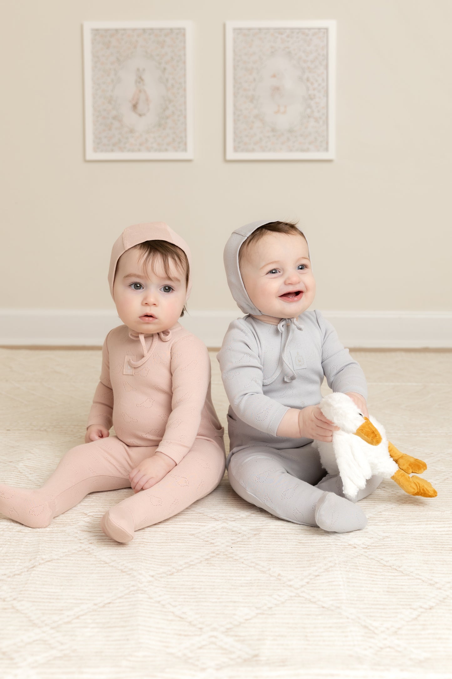 Bee & Dee Birdcage Pointelle Layette Set- Dusty Blue