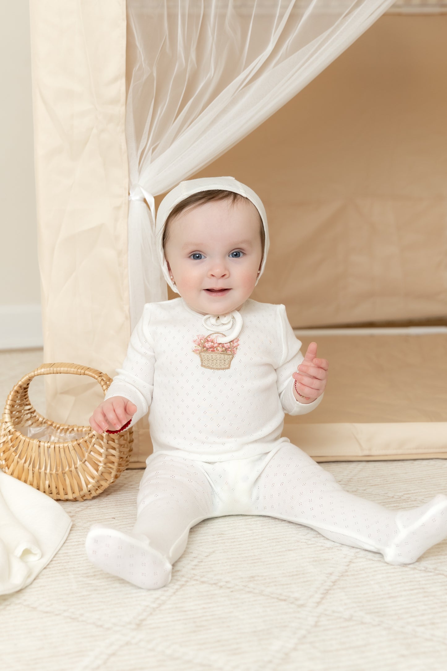 Bee & Dee Crochet Basket Footie Set- Chalk White Girls