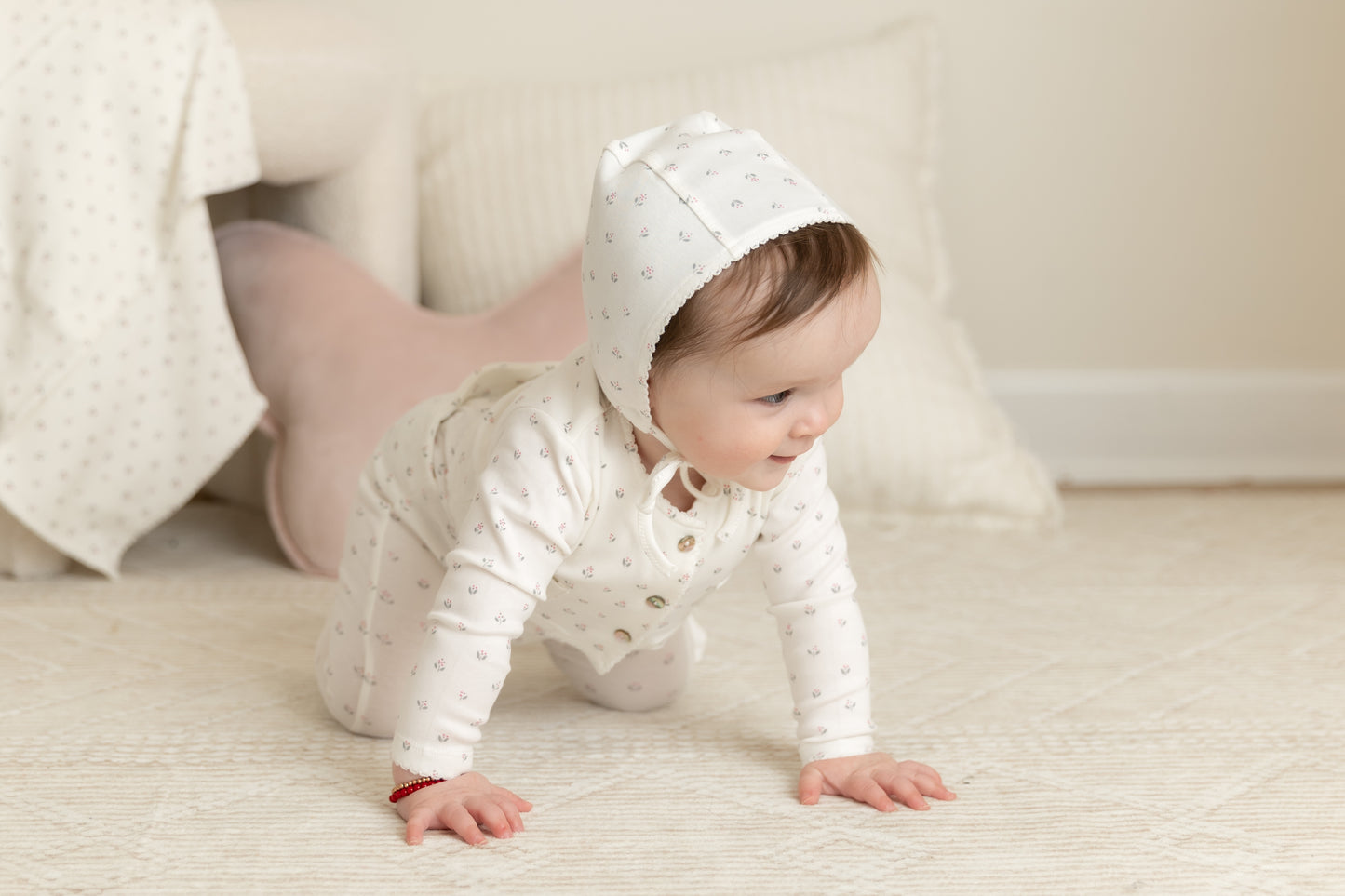 Bee & Dee Floral Print Cardigan Layette Set- Chalk White Girls