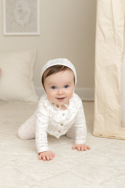 Bee & Dee Floral Print Cardigan Layette Set- Chalk White Girls