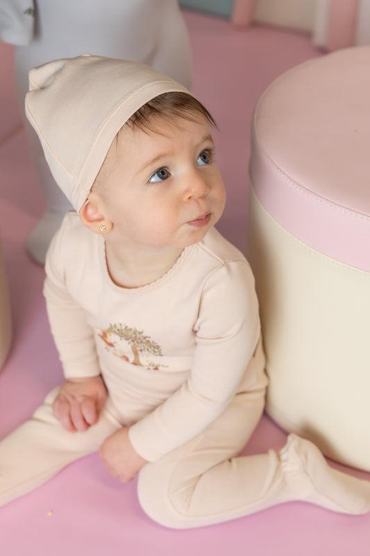 Bee & Dee Illustrated Image Footie Set- Champagne Pink