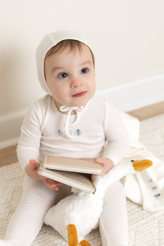 Bee & Dee Rattles Pointelle Footie Set- Chalk White Boys