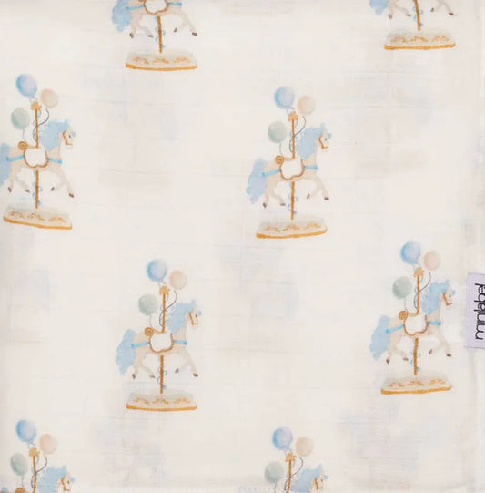 Mini Label White Water Print Carousel Swaddle- Boys