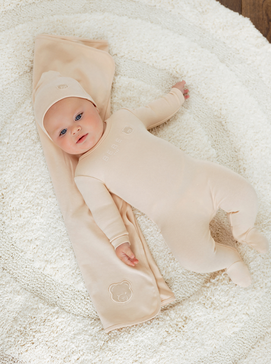 Noggi Teddy Footie + Beanie Pink