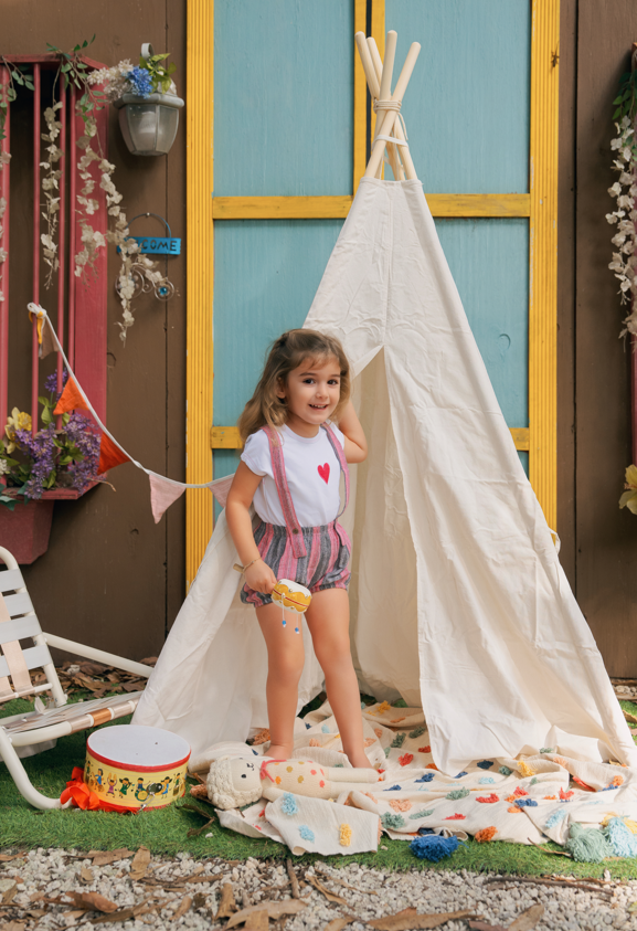 Bondoux Black and Pink Striped Short Overalls Set