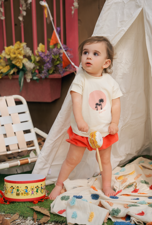 Bondoux Palm Tree Coral Terry Short Set