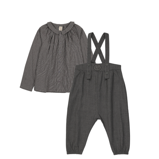 Lil Legs Plaid Edition Toddler Boys Shirt and Long Romper- Gray