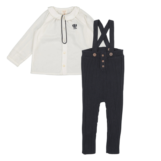 Lil Legs Toddler Boys Logo Shirt and Rib Knit Overall-Winter White/Navy