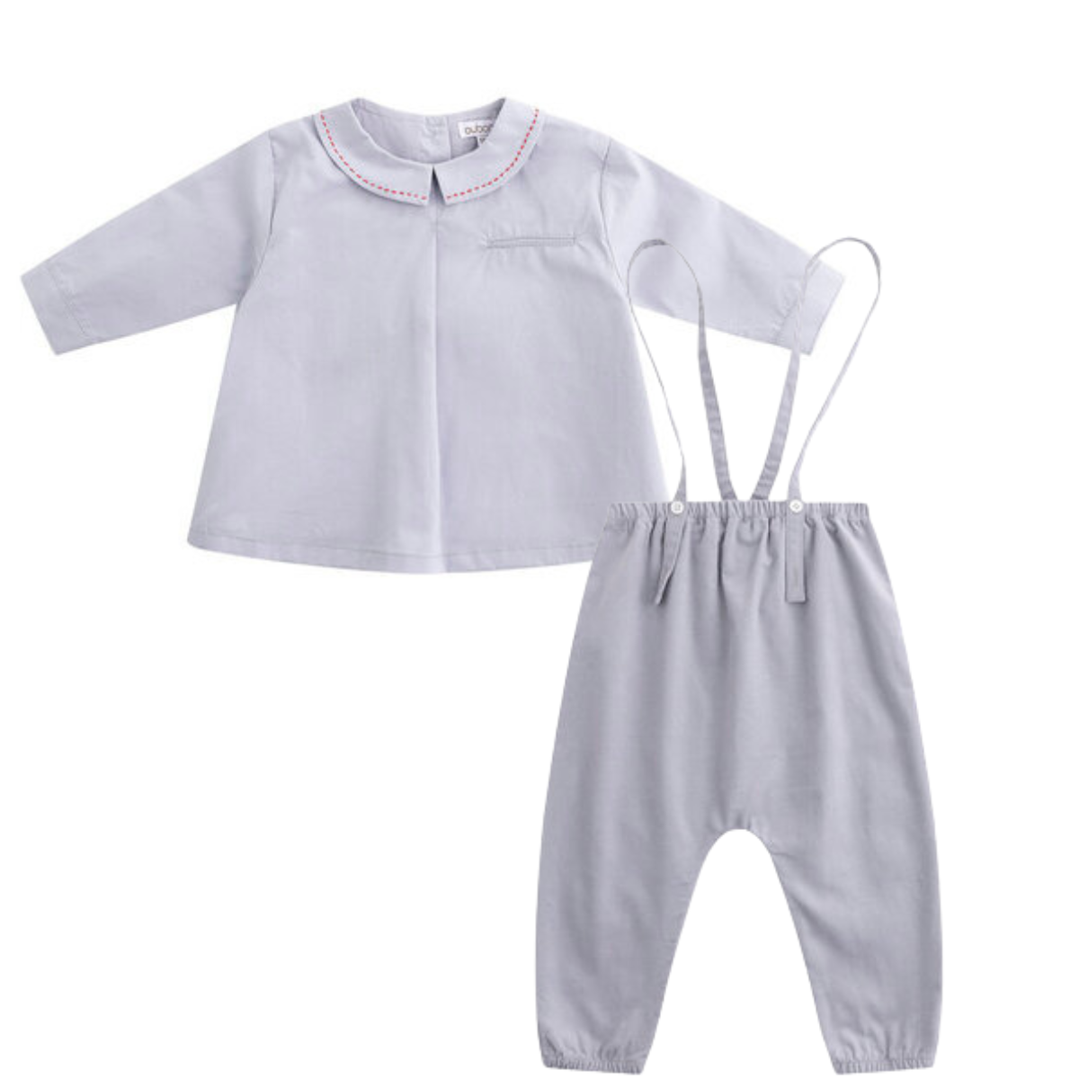 Oubon Corduroy Overalls and Shirt with Stitching- Blue