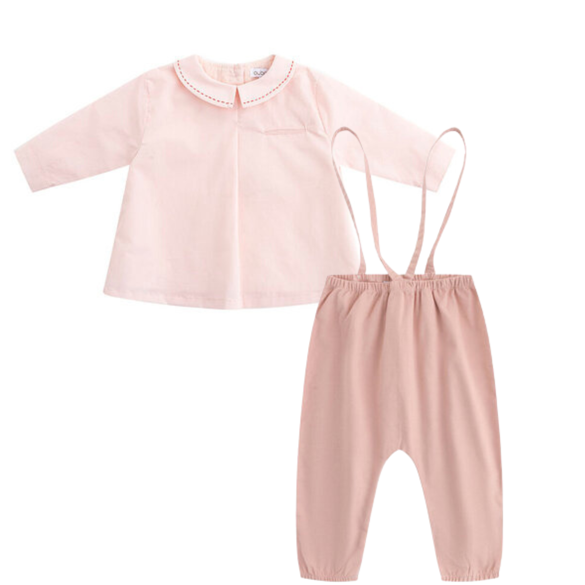 Oubon Corduroy Overalls and Shirt with Stitching- Pink