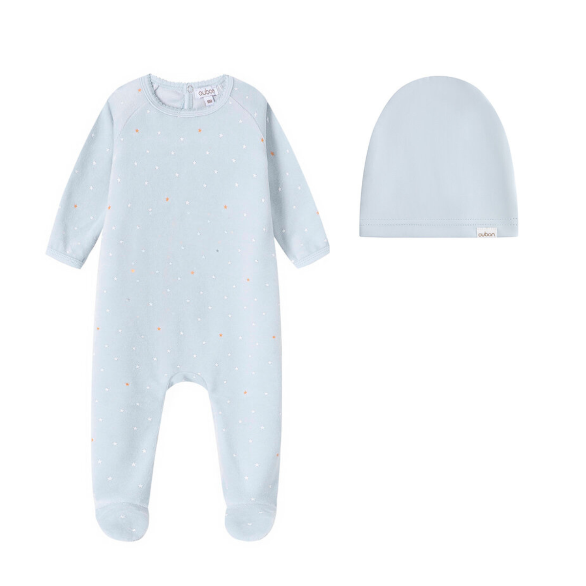 Oubon Velour Star All Over Print Footie Set- Blue