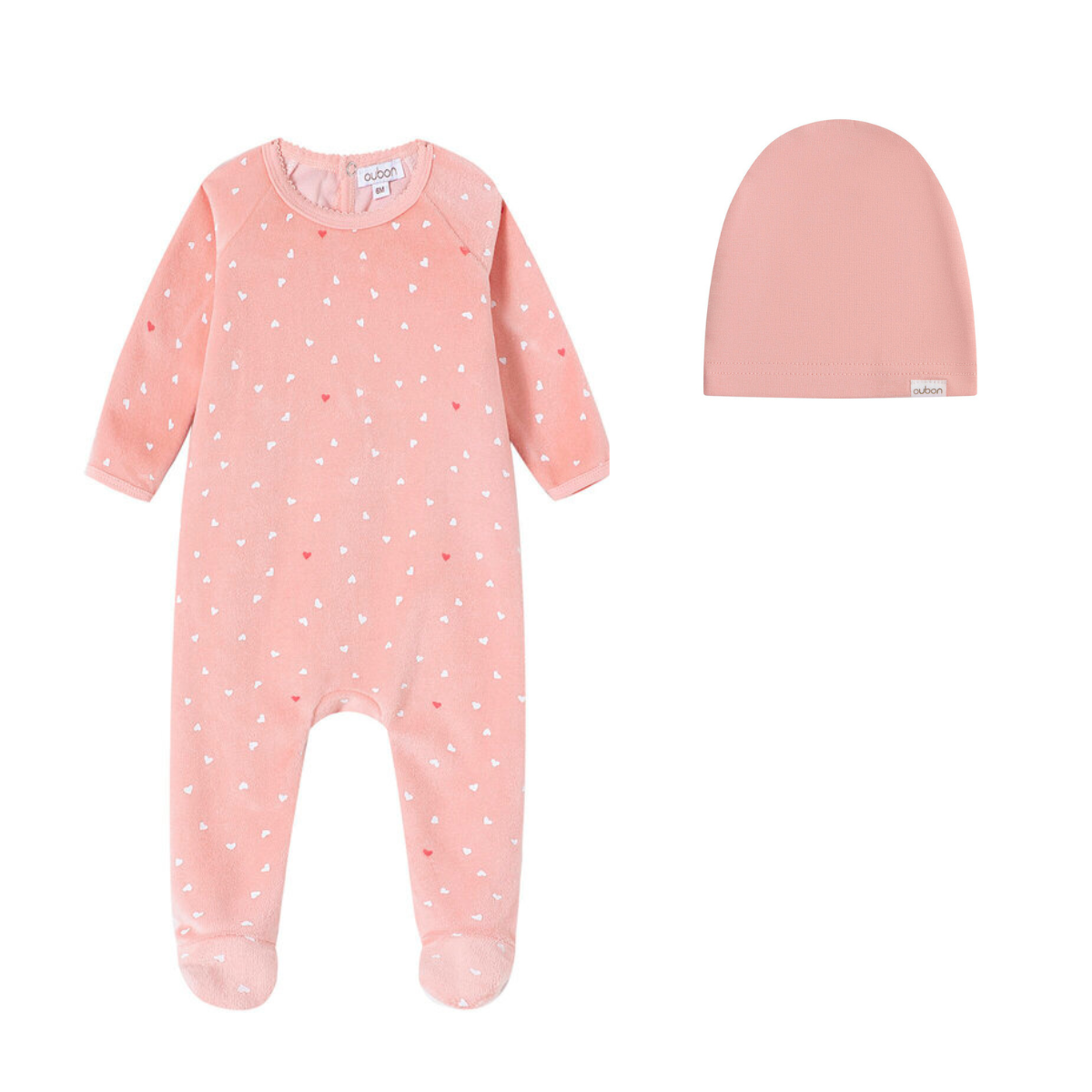 Oubon Velour Heart All Over Print Footie Set- Pink