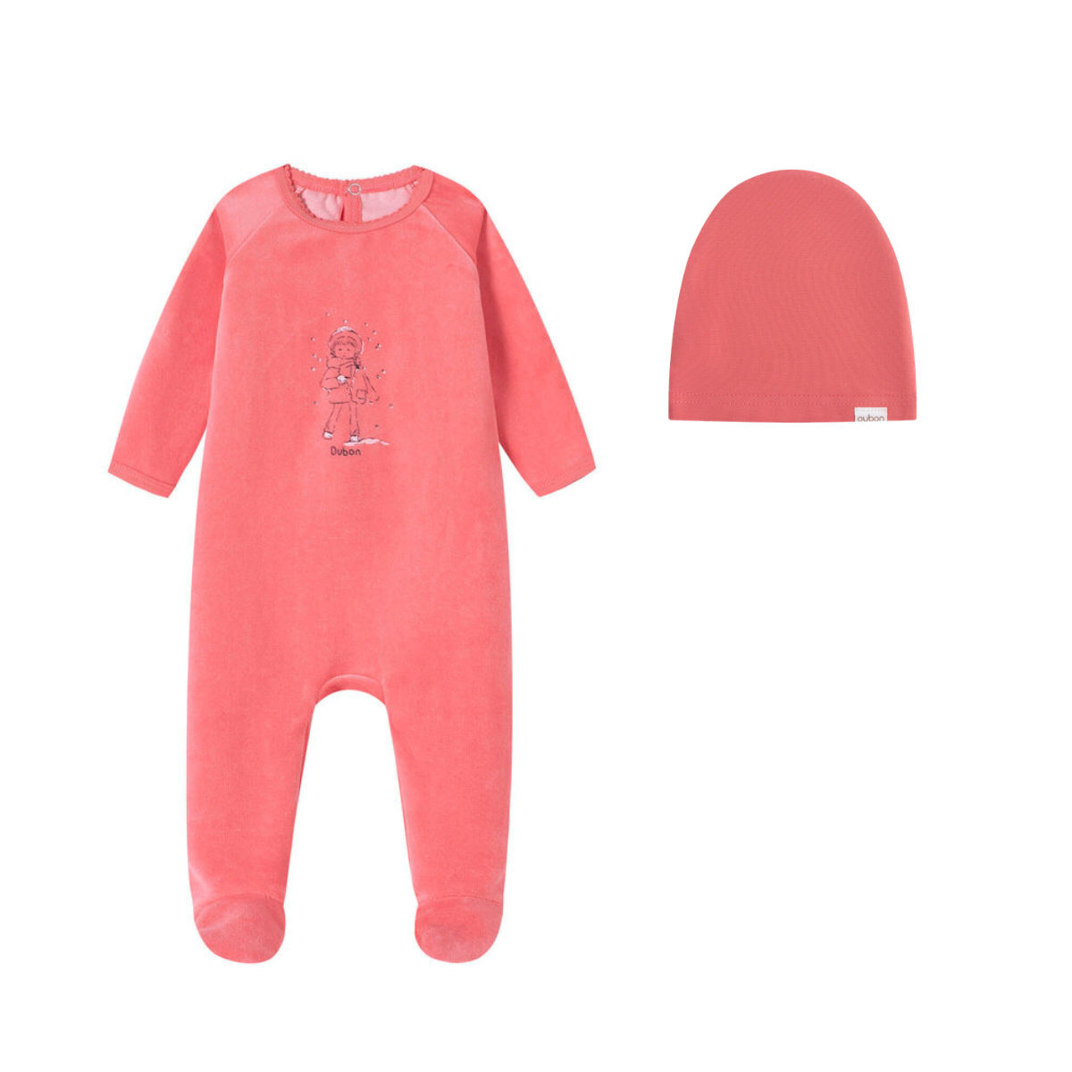 Oubon Girl In Snow Print Print Velour Footie Set