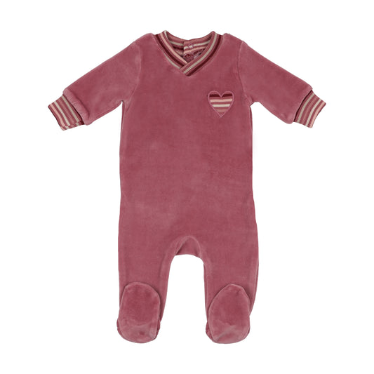 Mon Tresor Striped Heart Footie- Blush