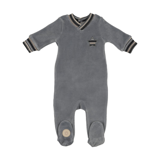 Mon Tresor Striped Star Footie- Ocean Blue