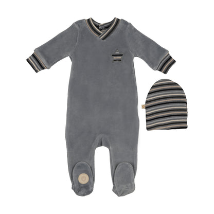 Mon Tresor Striped Star Footie & Hat Set- Ocean Blue