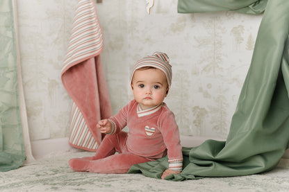 Mon Tresor Striped Heart Footie- Blush