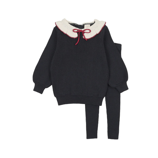 Lil Legs Ruffle Collar Knit Toddler Set -  Navy Girl