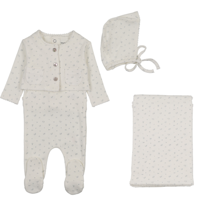 Bee & Dee Floral Print Cardigan Layette Set- Chalk White Boys