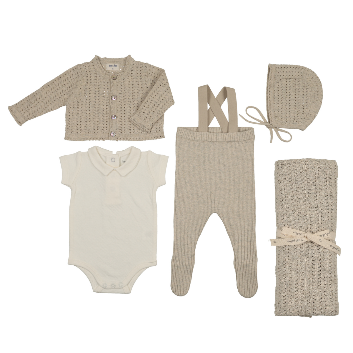 Bee & Dee Knit Ensemble Layette Set- Oat