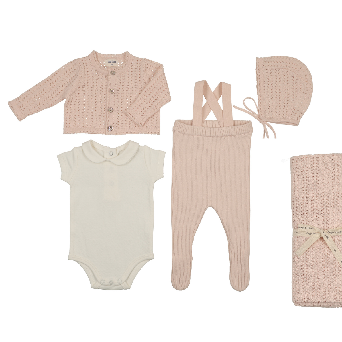 Bee & Dee Knit Ensemble Layette Set- Pearly Pink