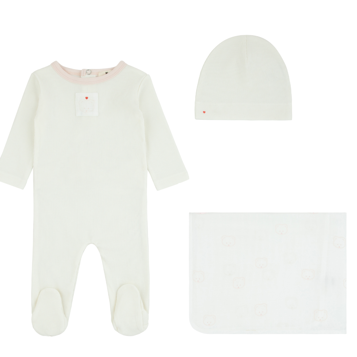 Noggi Teddy Patch Layette Set- Pink Print