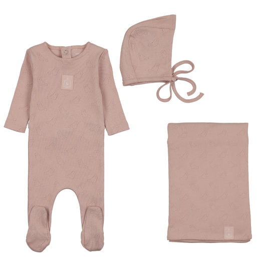 Bee & Dee Bird Pointelle Layette Set- Muted Pink