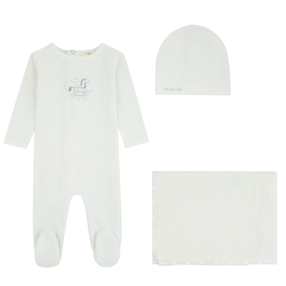 Noggi Rocking Horse Layette Set- Blue Print