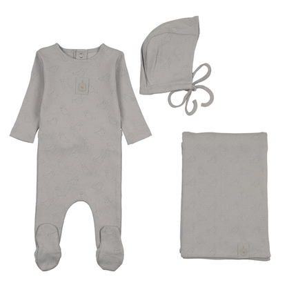 Bee & Dee Birdcage Pointelle Layette Set- Dusty Blue