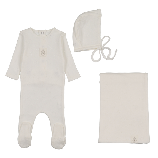 Bee & Dee Birdcage Pointelle Layette Set- Chalk White