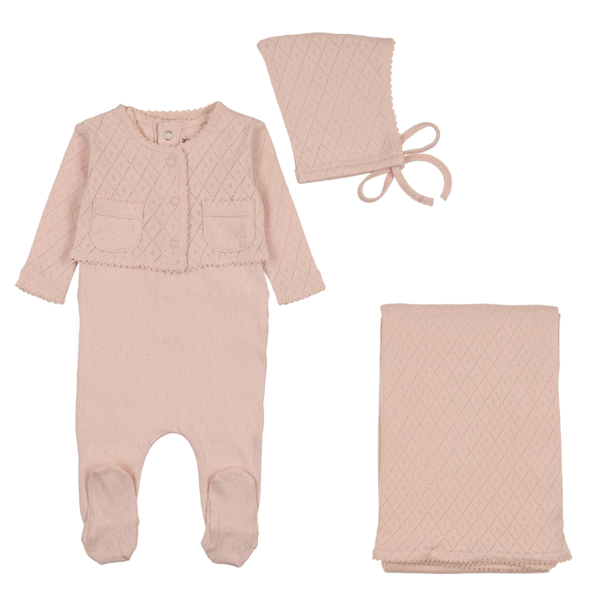 Bee & Dee Double Diamond Layette Set- Champagne Pink