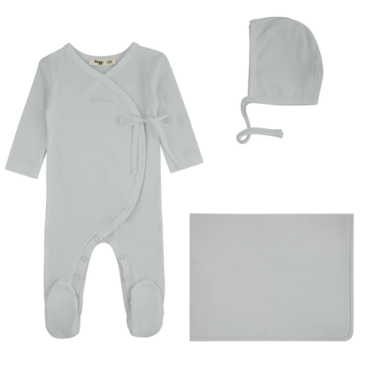 Noggi Lil Love Embroidered Wrap Layette Set- Dusty Blue