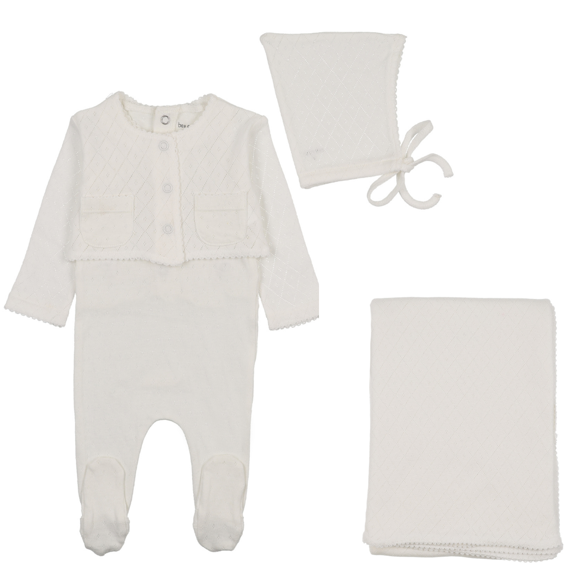 Bee & Dee Double Diamond Layette Set- Chalk White