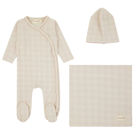 Bondoux Houndstooth Pink Print Girls Layette Set