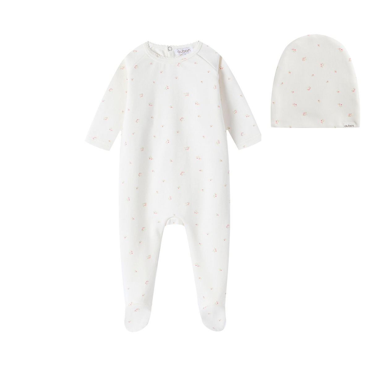 Oubon Tulip Print Footie And Hat-Girl